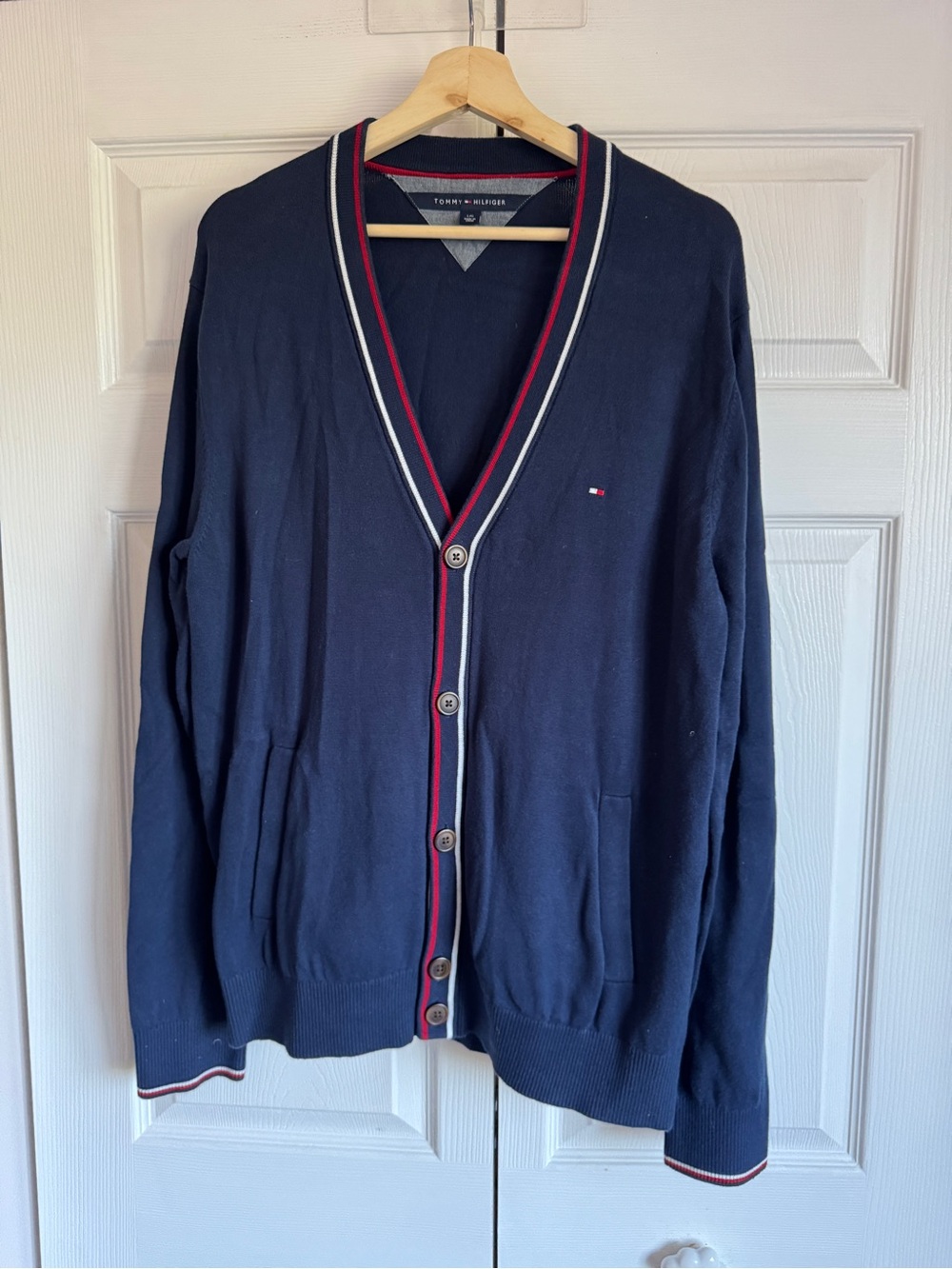 Tommy Hilfiger Navy Cardigan with Red and White Trim